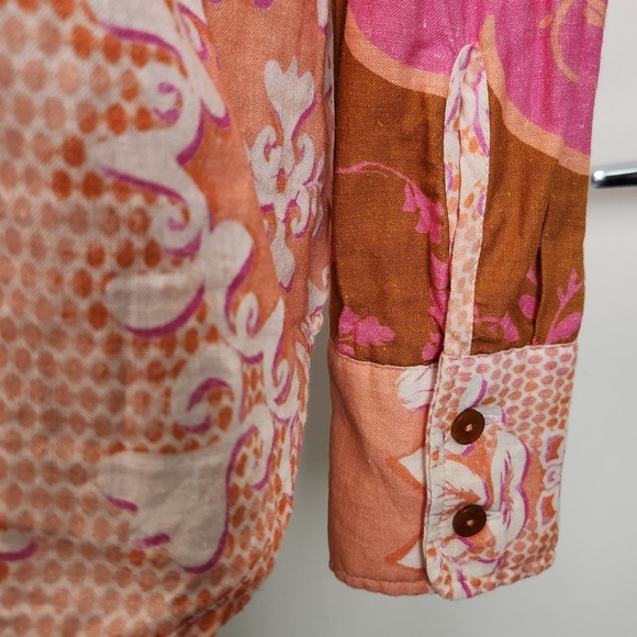 Rachel Zoe Pink Muti Print Linen Blouse - Picture 5 of 13